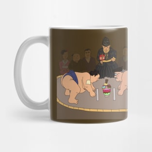 Japanese Sumo wrestlers fighting for ice cream dessert Mug